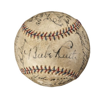1932 New York Yankees Team-Signed Baseball With Babe Ruth and Lou Gehrig
